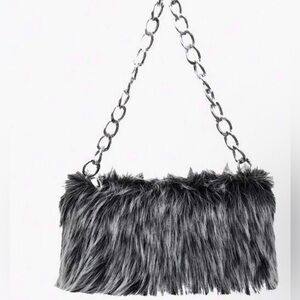 Chic Faux Fur Shoulder Bag - Gray